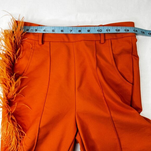 Hanifa Ava Ostrich Feather Pants Fitted Statement Blogger Fave Orange Small - Picture 11 of 16